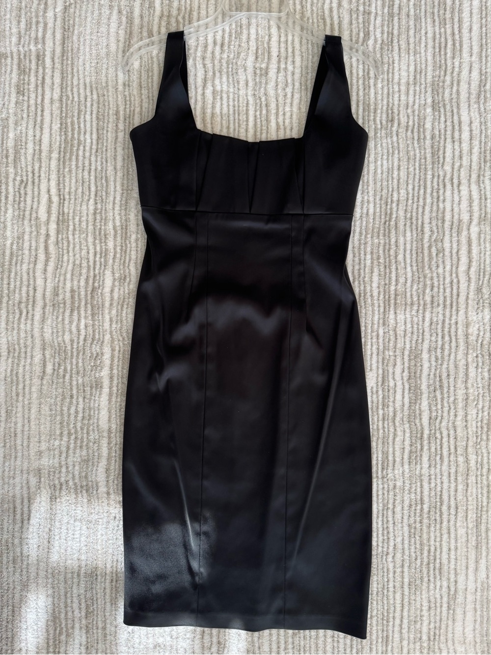 NWT Calvin Klein Black Satin Sheath Dress Size 2 Square Neck Cocktail LBD